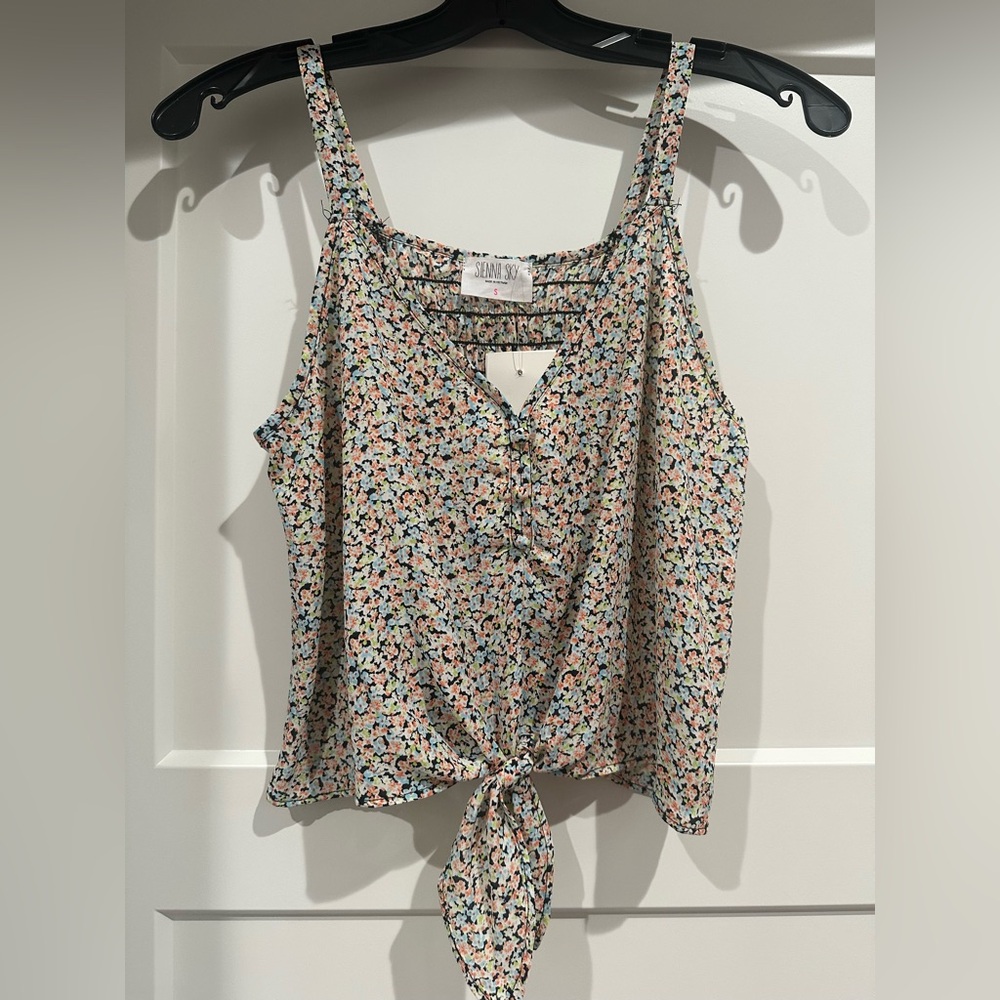 Sienna Sky Pink and Brown Tie Front Camisole